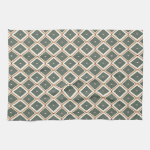 Retro Diamond Lattice Pattern in Sage Green Kitchen Towel