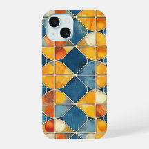 Retro Diamond Mosaic Phone Case in Blue and Orange