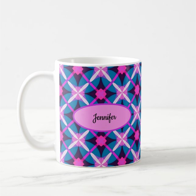 Retro Diamond Pattern in Pink, Purple and Blue -  Coffee Mug (Left)