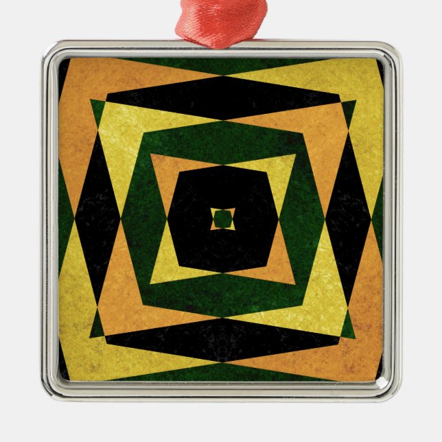 Retro diamond shapes pattern metal ornament (Front)