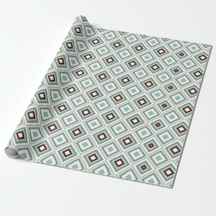 Retro Diamonds Brown Turquoise Wrapping Paper