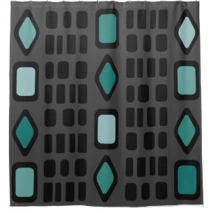 Retro Diamonds Rectangles Black Turquoise