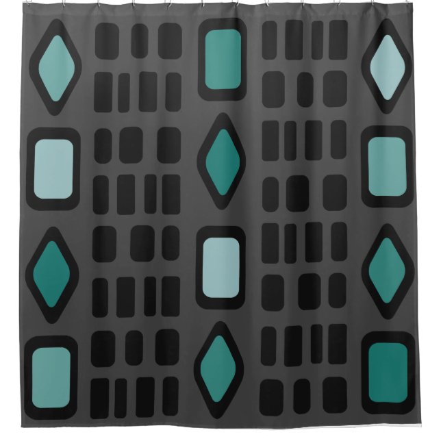 Retro Diamonds Rectangles Black Turquoise (Front)
