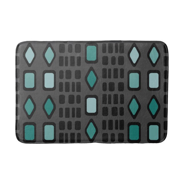 Retro Diamonds Rectangles Black Turquoise Bath Mat (Front)
