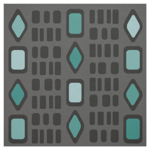 Retro Diamonds Rectangles Black Turquoise Fabric