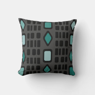 Retro Diamonds Rectangles Black Turquoise Throw Pillow