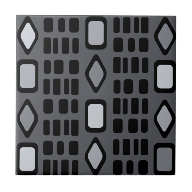 Retro Diamonds Rectangles Dark Grey Tile (Front)