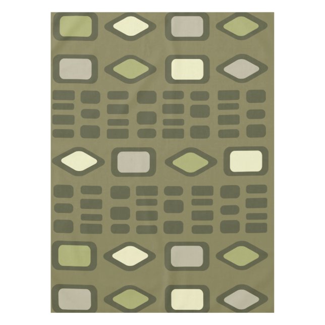 Retro Diamonds Rectangles Olive Green Tablecloth (Front)