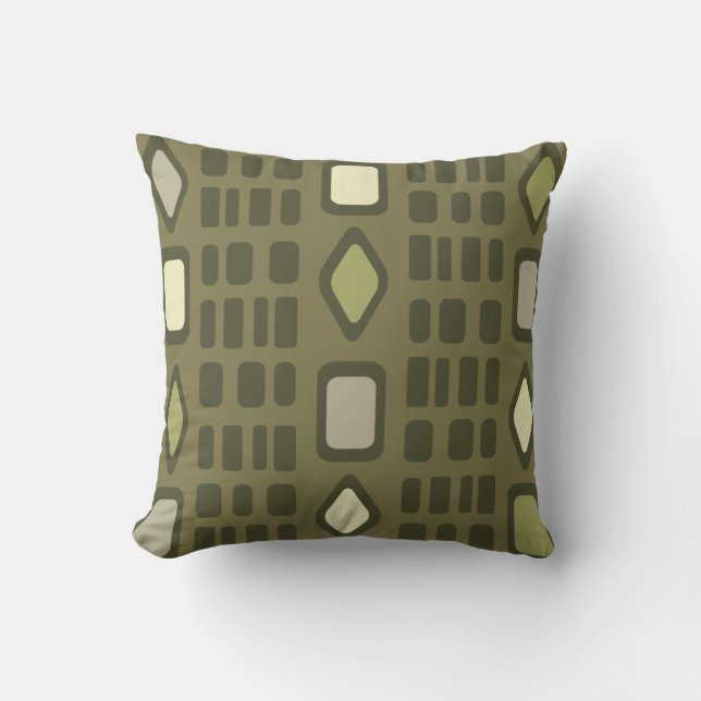 Retro Diamonds Rectangles Olive Green Throw Pillow (Front)