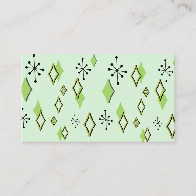 RETRO DIAMONDS & STARBURSTS: GREEN SCENE BUSINESS CARD (Front)