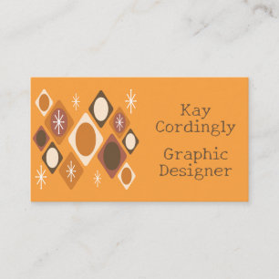 Retro Diamonds Stars Orange Brown Business Card