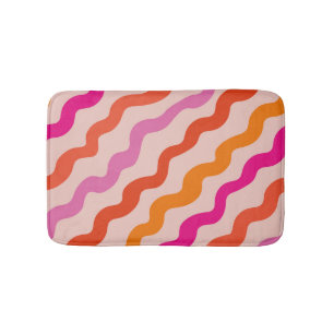 Retro dianogal Waves in Pink Red Orange Bath Mat