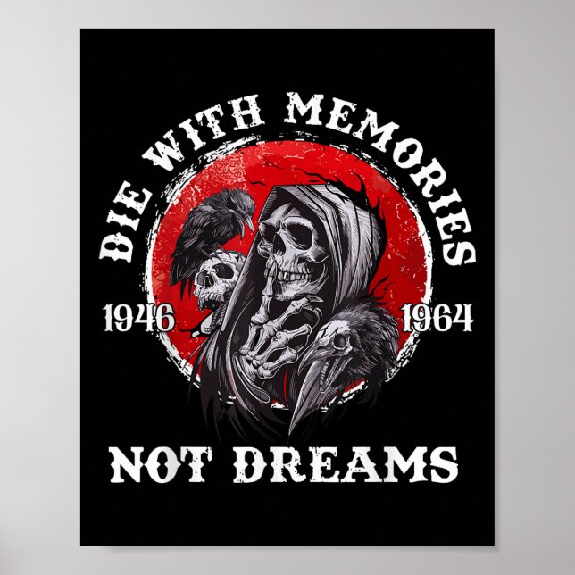 Retro Die With Memories Skull Not Dreams Motivatio Poster (Front)