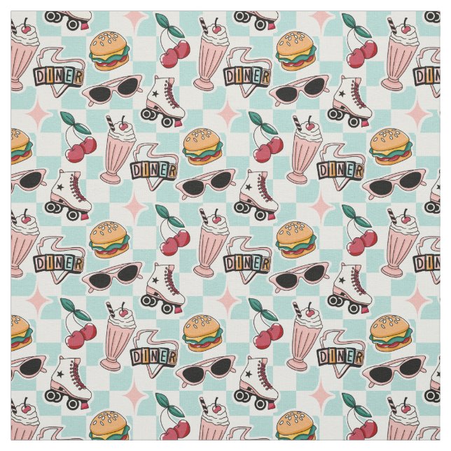 Retro Diner 1950s Pattern Fabric (Swatch)