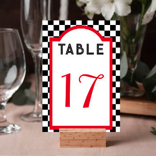 Retro Diner Chequerboard Red Black & White Table Number