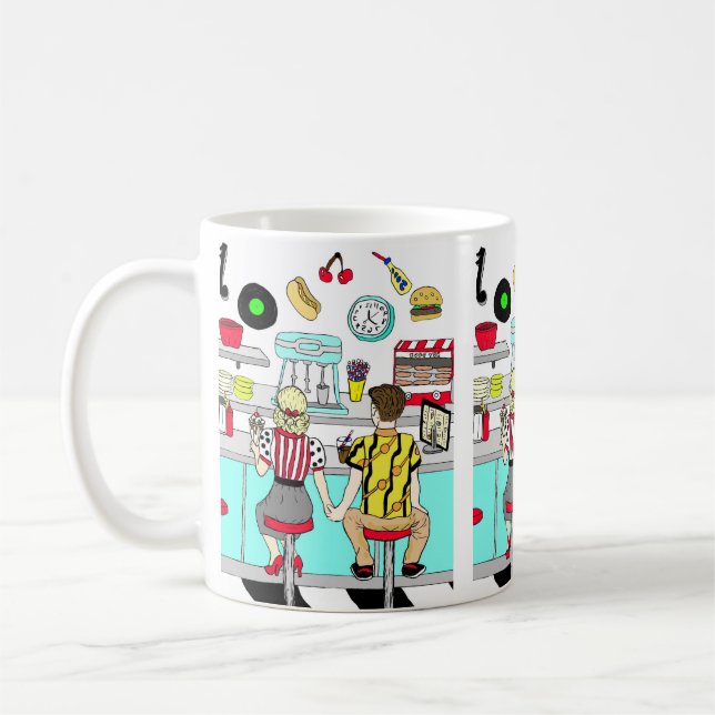 Retro Diner Couple Holding Hand 1950's Era  Coffee Mug (Left)