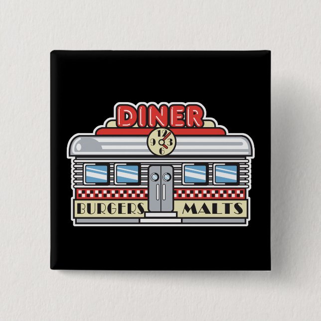 retro diner design 2 inch square button (Front)