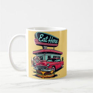 Retro Diner Eat Here Classic Car Burger T-Shirt Coffee Mug