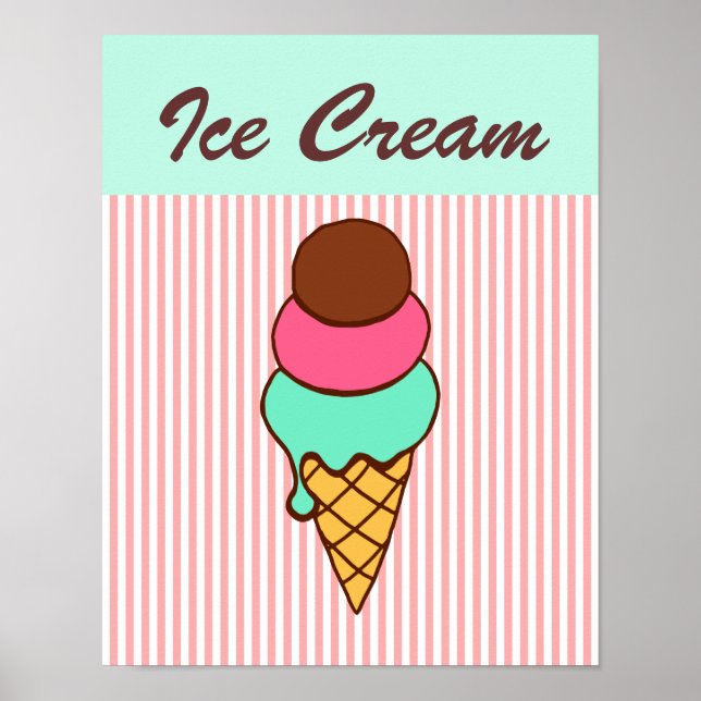 Retro Diner Ice Cream Cone Wall Art Poster (Front)