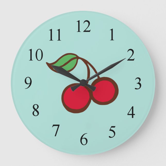 Retro Diner Kitchen Turquoise Cherry Wall Clock (Front)