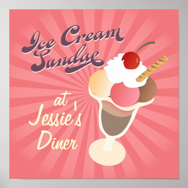 Retro Diner Poster Ice Cream Sundae (Front)