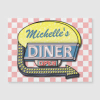 Retro Diner Sign 50s Pink Chequered Personalized