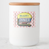 Retro Diner Sign 50s Pink Chequered Personalized