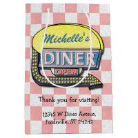 Retro Diner Sign 50s Pink Chequered Personalized