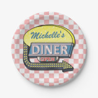 Retro Diner Sign 50s Pink Chequered Personalized