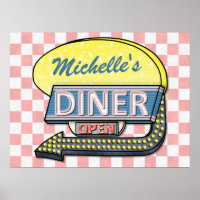 Retro Diner Sign with Left Arrow Personalized