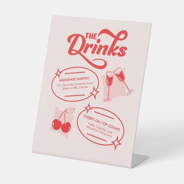 Retro Diner Wedding Bar Menu Pedestal Sign (Front)