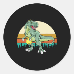 Retro Dino Dinosaur Golfer Gift T Rex Disc Golf  Classic Round Sticker