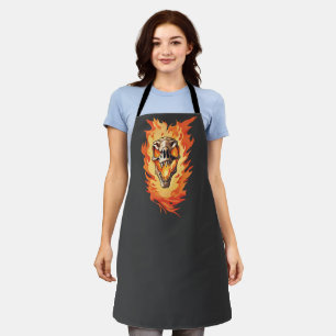 Retro Dinosaur Dead Burning Skull in Fire Apron