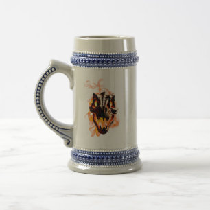 Retro Dinosaur Dead Burning Skull in Fire Beer Stein