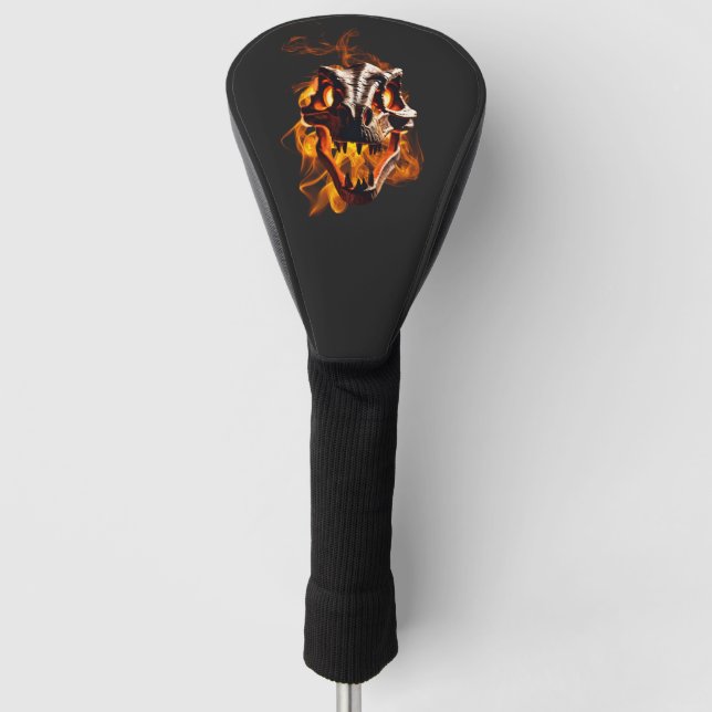  Retro Dinosaur Dead Burning Skull in Fire  Golf Head Cover (Front)