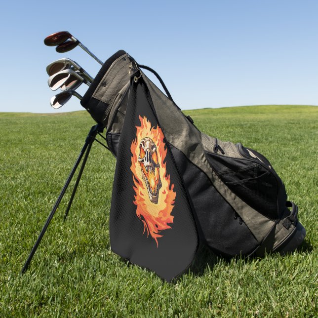  Retro Dinosaur Dead Burning Skull in Fire  Golf Towel (Green)