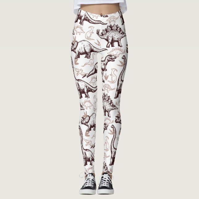 Retro Dinosaur Print Leggings (Front)