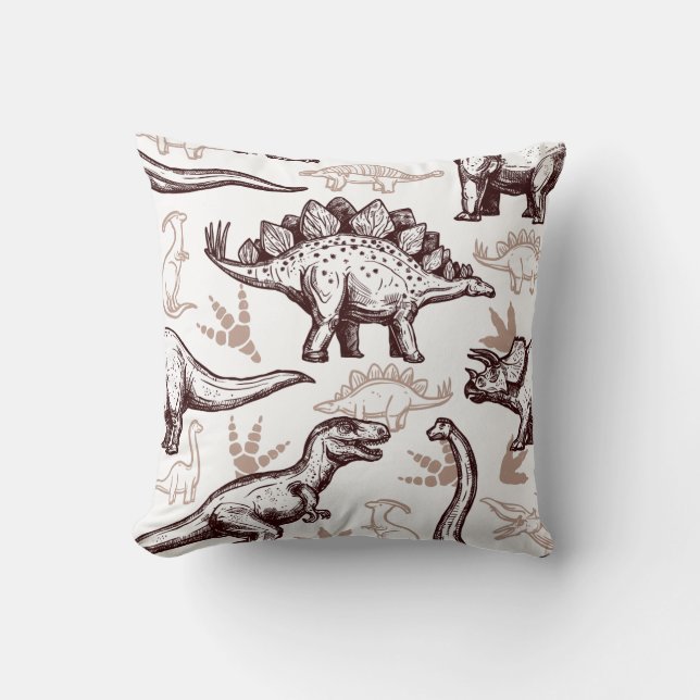 Retro Dinosaur Print Throw Pillow (Front)