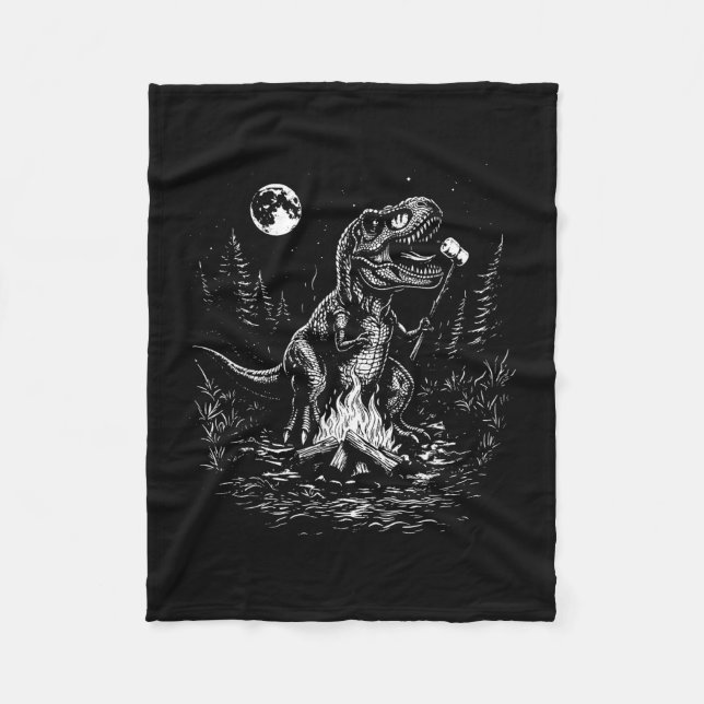 Retro dinosaur s'mores campfire moon camper fleece blanket (Front)