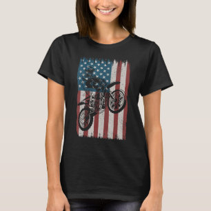 Retro Dirt Bike American Flag Motocross Biker 4th T-Shirt