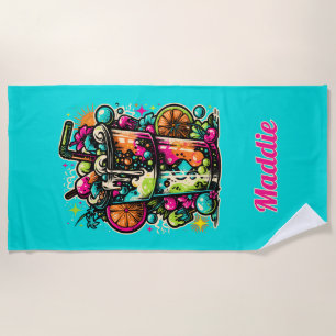 Retro Dirty Soda Graffiti Art Custom Name Beach Towel