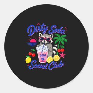 Retro dirty soda social club raccoon summer classic round sticker