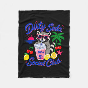 Retro dirty soda social club raccoon summer fleece blanket