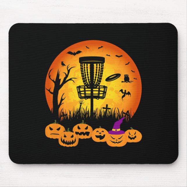 Retro Disc Golf Halloween Graveyard Scary Disc Gol Mouse Pad (Front)