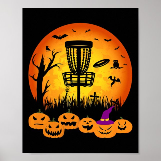 Retro Disc Golf Halloween Graveyard Scary Disc Gol Poster (Front)