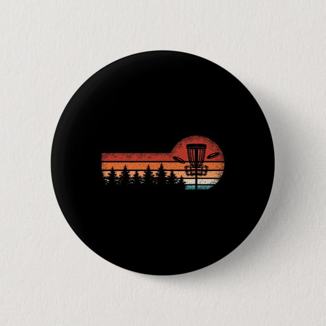 Retro Disc Golf Landscape Trees Men Women  2 Inch Round Button (Front)