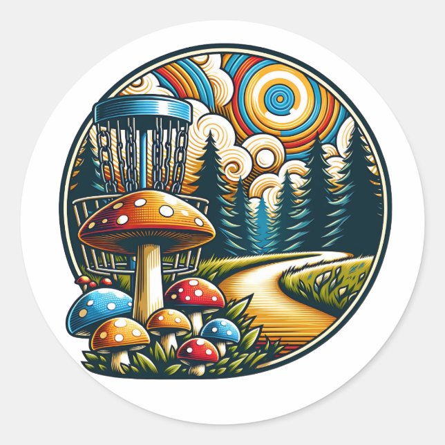 Retro Disc Golf Psychedelic Ai Art Classic Round Sticker (Front)