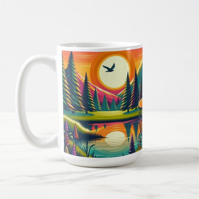 Retro Disc Golf Sunset and Trees Coffee Mug (Left)