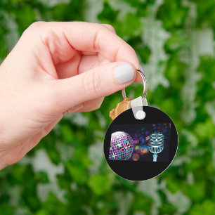 Retro Disco Ball and Vintage Microphone Keychain