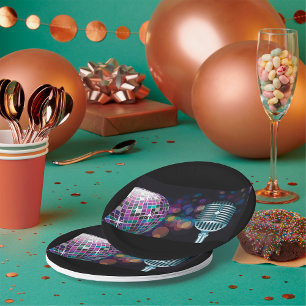 Retro Disco Ball and Vintage Microphone Paper Plate